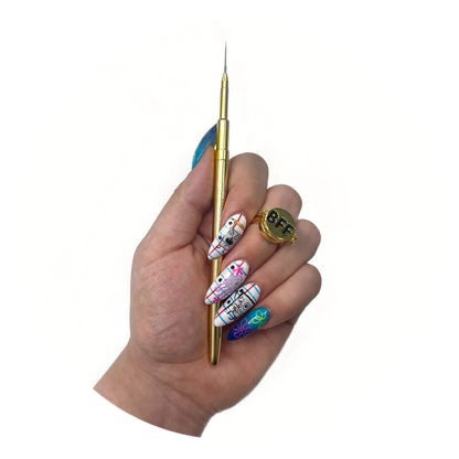 SKETCH ARTIST EYELINER BRUSH GRAPHIC LINER NEON MAKEUP NEON PIGMENT METAL HANDLE WEIGHTED BRUSH EASY GRIP FINE DETAIL DETAILER GOLD ARTIST PRO BRUSH PROFESSIONAL  Edit alt text